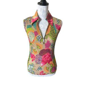 Caviar Vintage Y2K Floral Retro Sleeveless Blouse Collared Medium